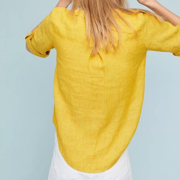 NWOT Maeve Linen Lace-Up Blouse in Mustard Yellow - Size 4 - Picture 5 of 10